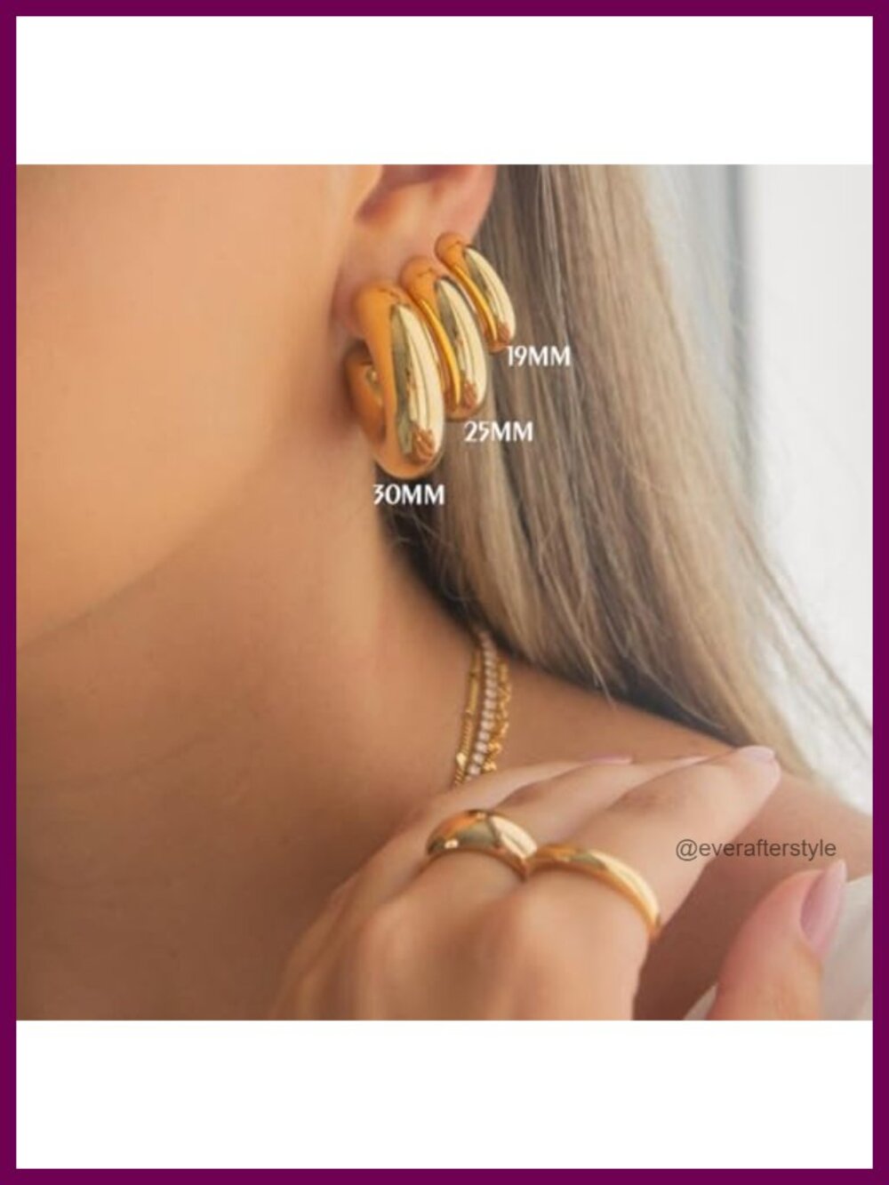 Waterproof Chunky Gold Hoops Earrings Non Tarnish 14K Gold Plated - Picture 2 of 6